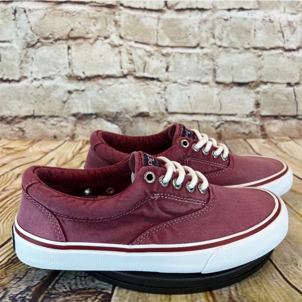 Sperry Big Kids Youth Weathered Burgundy Canvas Casual Sneakers Size 4 Y